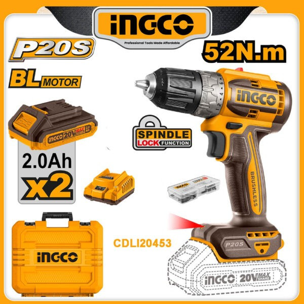 Ingco Li-ion Brushless Cordless Drill 20V-CDLI20453