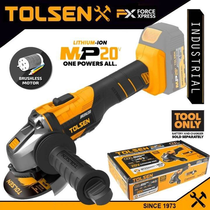 Tolsen Brushless Motor Li-ion Cordless Angle Grinder 5" 20V (Without Battery And Charger)-87278