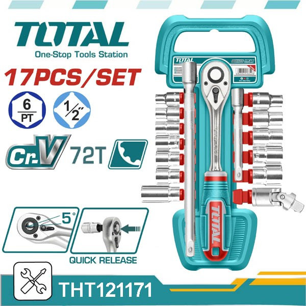 Total 17 Pcs 1/2″ Socket Set-THT121171
