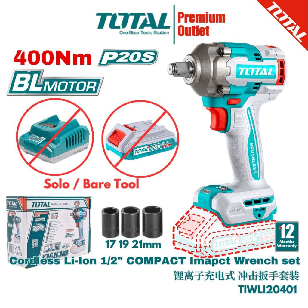 Total Lithium-Ion Impact Wrench 1/2" 20V With Out Battery-TIWLI20401