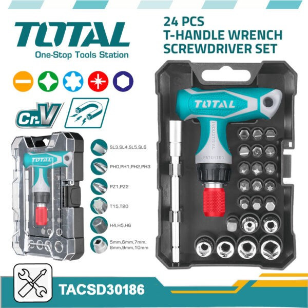 Total 24pcs T-handle Wrench Screwdriver Set-TACSD30186