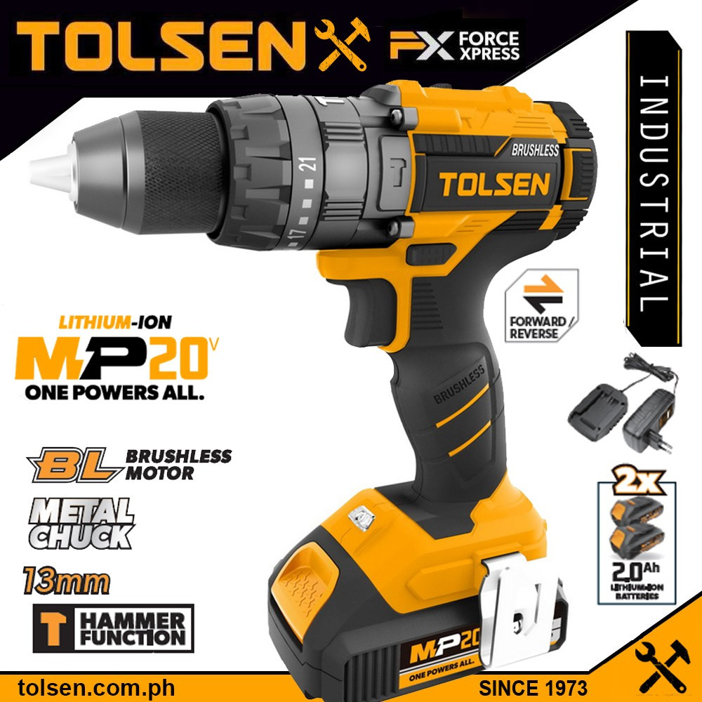 Tolsen Brushless Motor 13mm Li-ion Cordless Drill 20V-87254